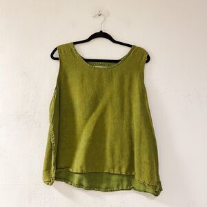 Flax Linen Sleeveless Blouse in Green Large